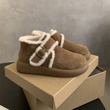 2025  thick-soled snow boots women's winter new retro Birkenstocks plush warm flat cotton shoes fluffy short boots