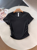 Sports T-shirt women's quick-drying pleated thread short  summer new super elastic fitness clothes running yoga K413