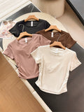 Sports T-shirt women's quick-drying pleated thread short  summer new super elastic fitness clothes running yoga K413