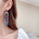 2025 Heavy Industry Exaggerated Earrings Wholesale Luxury High-end Color Zircon Evening Banquet Dress with Long Fringed Earrings