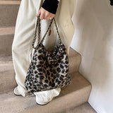 KKBOXLY 2025 Woolen leopard print small fragrant wind chain underarm garbage bag female bag female large capacity portable shoulder crossbody hair bag