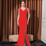 2025 White evening dress women's light luxury niche high-end temperament sexy car model falling to the ground fishtail skirt long banquet host