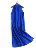 X528 solid color thin minimalist style V-neck sleeveless cotton and linen long dress summer new 2023 commuter temperament dress