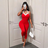 New summer popular new fashion personalized color matching sexy slim-fitting lace-up neck jumpsuit