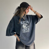 2025 New wasteland wind old printing loose T-shirt women's short sleeve new fashion versatile washing T-shirt