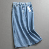 Solid color washed white polished semi-elastic waist high waist thin hip skirt medium and long skirt versatile denim skirt skirt skirt L378