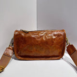 women's bag leather saddle bag wide shoulder strap crossbody shoulder bag retro  style bag vegetable tanned leather 96018