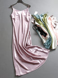 Simple solid color glossy satin slim V-neck sleeveless suspender skirt temperament commuter dress dress Z713
