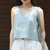 cotton and linen sleeveless vest women's summer commute casual versatile suspender slack slim crew neck striped top