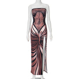 2025 D23DS281  women's clothing autumn new casual slit print tube top sleeveless slim basic dress