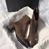 2025  Short Heel Round Head Splicing Elastic Skinny Boots High Heel Back Zipper Women's Boots