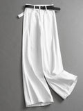 "With Belt" Pure Cotton High Waist Covering Skinny Loose Straight Pants Versatile Wide Leg Pants Women's Pants Jeans L227