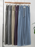 Solid color jeans women's  summer new drawstring loose drape ice silk thin straight casual wide-leg pants K427