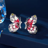 2025 New niche high-end earrings wholesale break cocoon into butterfly super fairy temperament earrings tide dripping oil color butterfly stud earrings