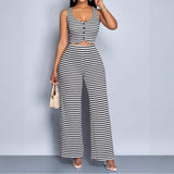 new New women's clothing fashion personalized striped printed sleeveless vest top loose wide-leg trousers set