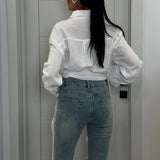 2025 2025n new high-waisted design lace-up decorative retro tight flared pants versatile trendy jeans women