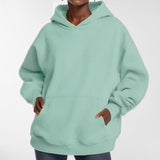 2025 popular autumn  women's clothing temperament commuting solid color loose pocket fashion casual hooded sports sweater 661