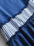 Contrasting color striped splicing fungus lace round neck loose meat cover vest skirt temperament versatile women's dress dress Z593