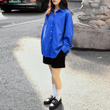Klein blue cotton shirt women's  spring and summer loose casual cardigan top Korean version lapel long-sleeved shirt