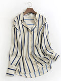 G419 vertical striped lapel single-breasted spring new 2023 commuter temperament long-sleeved OL versatile blouse shirt