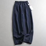 Solid color thin linen blend breathable elastic waist loose wide-leg pants high waist bloomers women's pants casual pants X235