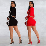 2025 C7128    Popular and  Fashion Women's Clothing Long Sleeve Sexy Hip Wrap Short Skirt Hot Diamond Two-piece Set