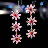 2025 Autumn and winter high-end earrings light luxury high-end bright zircon inlaid long multi-layer small daisy sun flower earrings