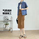 Customized cotton denim shirt 2025 summer fashionable and comfortable versatile retro commuting temperament loose short-sleeved shirt