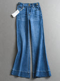 Blue washed white polished high waist thin elastic micro-pull pants commuting versatile casual women's trousers jeans X667