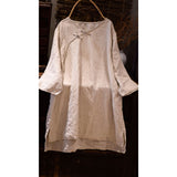 2025    22/5 Big Joe, literary and retro linen hand-sewn buckle V-neck pullover, medium and long linen shirt with seven-quarter sleeves