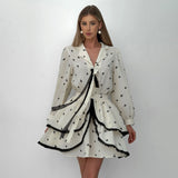 2025 chiffon floral fungus edge suit skirt, celebrity temperament niche high-end Hepburn style waist V-neck two-piece set