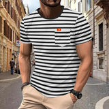 KKBOXLY 2025 popular summer new striped T-shirt men's New sports and leisure versatile loose large size round neck top T-shirt men's