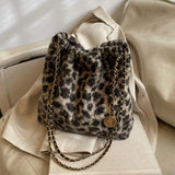 KKBOXLY 2025 Woolen leopard print small fragrant wind chain underarm garbage bag female bag female large capacity portable shoulder crossbody hair bag