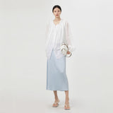 Women's Shirt  Shirt Spring Ramie Women's Weight Breathable Pleated Long Sleeve Top Sunscreen Shirt B0437