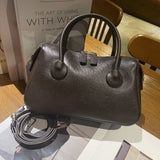 leather women's bag new first-layer vegetable tanned cowhide Boston bag retro portable versatile messenger bag women's shoulder