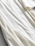 Solid color loose pleated thin cotton and linen long dress summer new temperament V-neck short-sleeved shirt dress dress X829