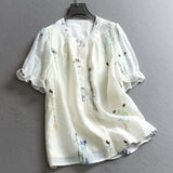 Heavy industry embroidery lace round neck loose and thin  summer new lotus leaf short-sleeved women's shirt X950