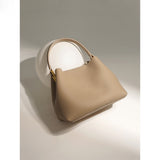 2025 Niche design texture first layer cowhide soft bag portable vegetable basket bag shoulder crossbody mini bucket bag women