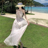 2025 neck straps Elegant sleeveless seaside vacation skirt Shoulder floral seaside romantic dress Long dress