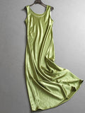 Solid color slim fit round neck drape satin sleeveless vest skirt  summer new women's dress dress Z689