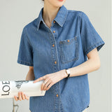 Customized cotton denim shirt summer comfortable fashion versatile retro loose short-sleeved shirt
