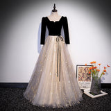 2025 Black evening dress female  new annual meeting host spring long-sleeved  solo vocal art test performance suit