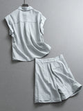 Solid color linen blend thin breathable lapel collar short-sleeved shirt can be matched with a complete set of shorts women's suit X242