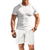 KKBOXLY 2025 Men's summer suit, breathable, men's casual lapel solid color T-shirt versatile casual single-breasted short-sleeved men's