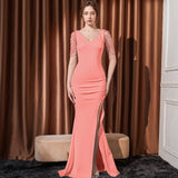 2025 White evening dress women's light luxury niche high-end temperament sexy car model falling to the ground fishtail skirt long banquet host