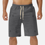 KKBOXLY Summer new 2025 outdoor casual ripped pants men's New simple loose solid color lace-up five-point pants