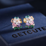 2025 S925 Silver Needle Korean Edition Small Fresh Earrings Sweet Temperament Earrings Zircon Inlaid Simple Color Flower Stud Earrings Women