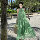 2025 pure neck dress children's summer new long dress temperament thin age reduction super fairy seaside vacation dress