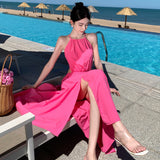 2025 seaside vacation style neck sling dress women's summer new sexy backless temperament super fairy long skirt