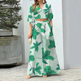 2025 Popular,   's new V-neck lantern sleeve short top high-waisted wide-leg pants women's spring women's suit